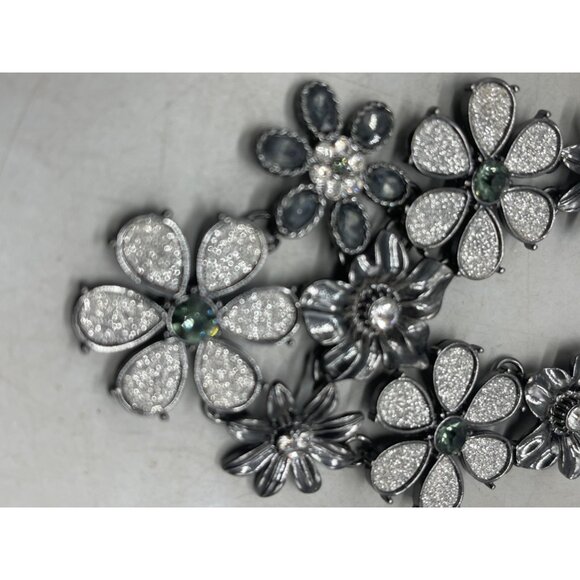 costume jewelry necklace floral black shine stones chain clasp 21" READ - Picture 3 of 7